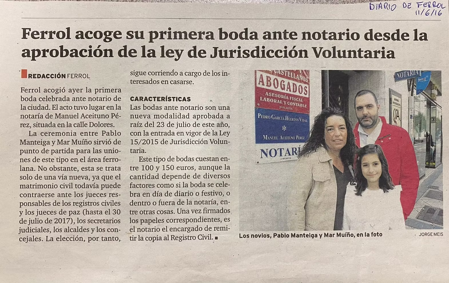 Primera boda ante notario en Ferrol